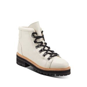MARC FISHER Womens Ivory Pebbled Ltd Issy Block Heel Leather Hiking Boots 8.5 M